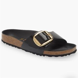 Birkenstock Madrid Big Buckle Black Natural Leather Patent Sandals